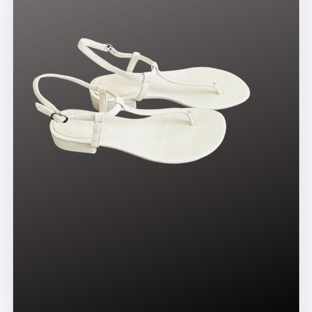 Forever 21 White T-Strap Flat Sandals